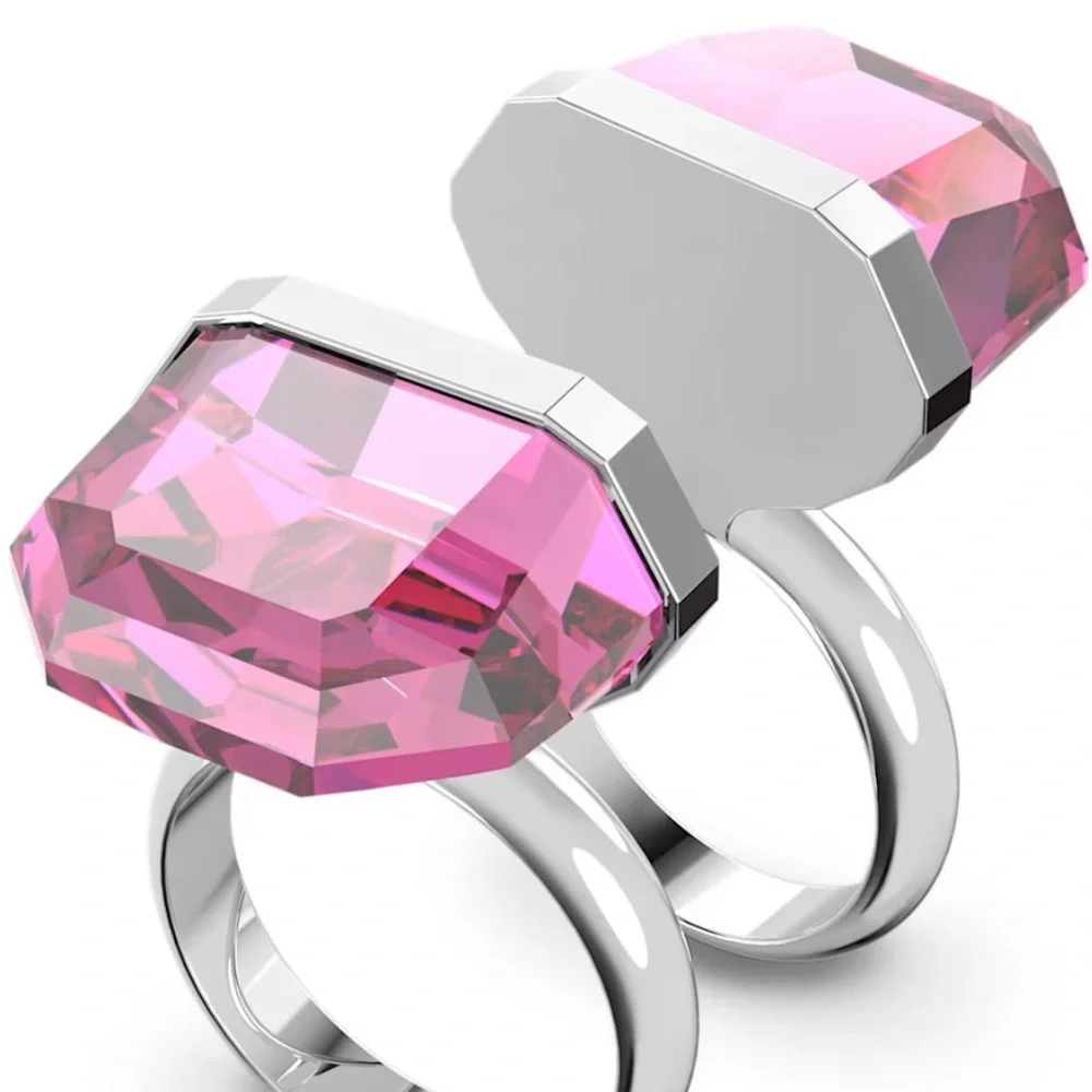 Lucent ring Magnetic closure, Pink, Rhodium plated- size 60 ≈ US ring size 9